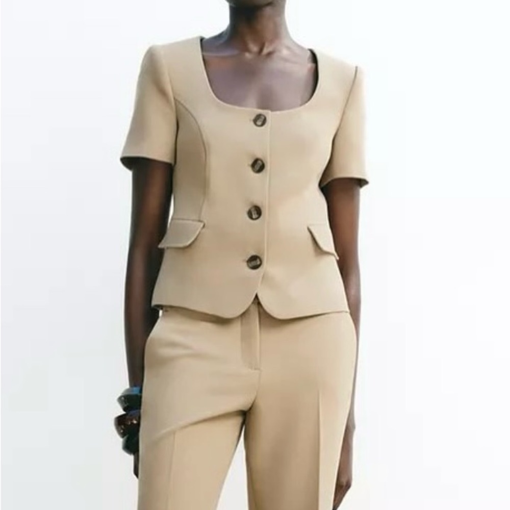 NWT ZARA Short Sleeve Tan Blazer Suit Jacket